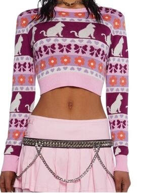 Dolls Kill Sugar Thrills Cropped Cat Sweater